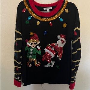 Forever 21 Black Sweater with Santa and Elf
